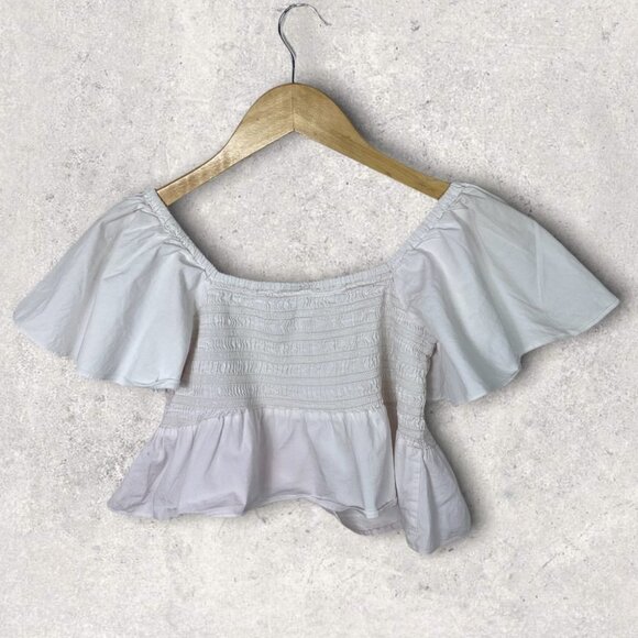 Natori Smocked Crop Top White Puff Sleeves Size Small Ribbed Josie Square Neck S - Picture 2 of 12